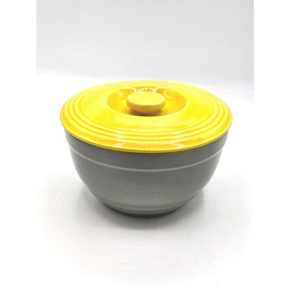 Vintage GE Refrigerator 6" Bowl by Hall China - Gray and Yellow with Lid - Picture 1 of 4